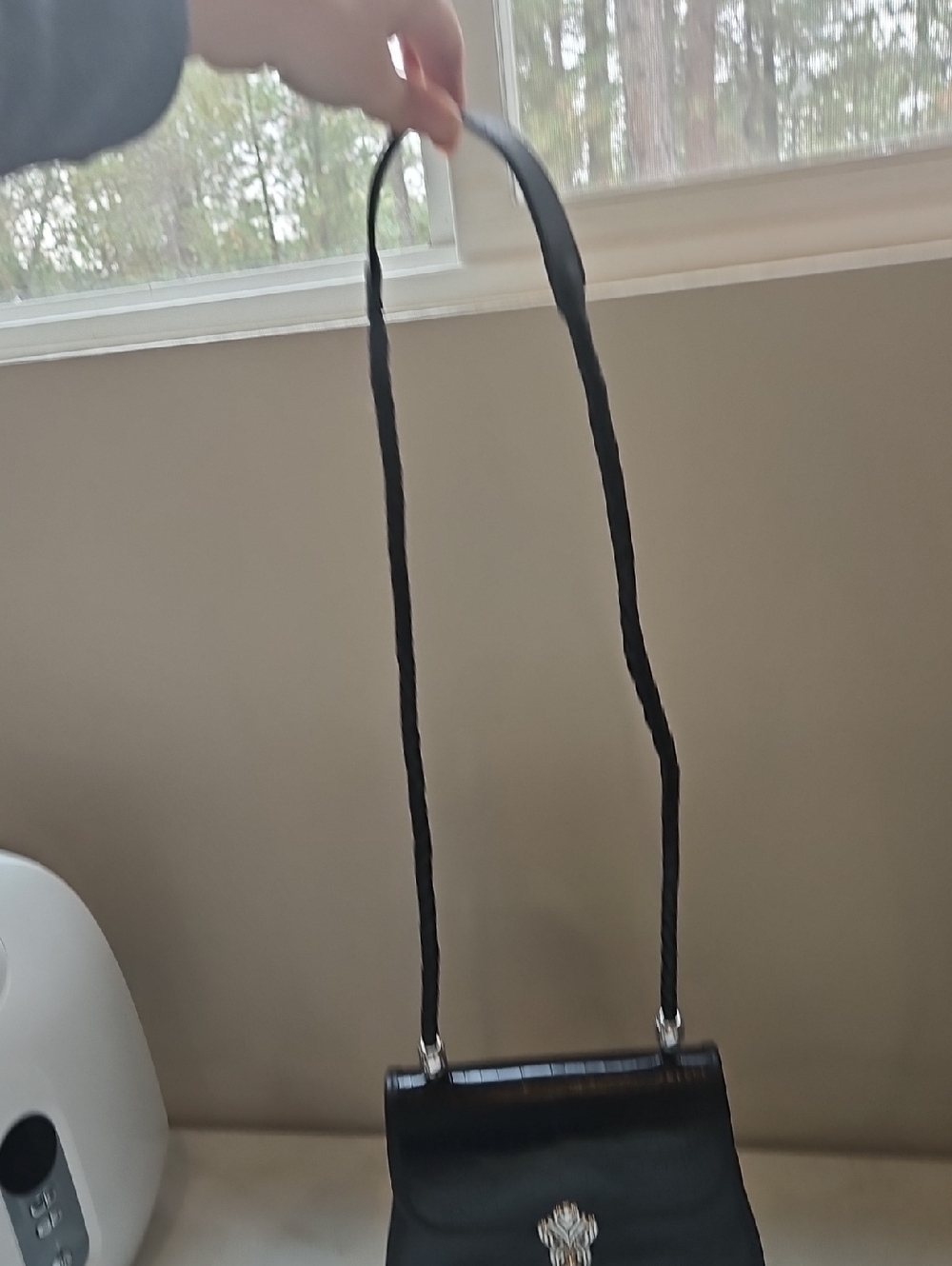 Brighton Black Croc-Embossed Crossbody with Silver Accents - Picture 2 of 6